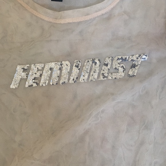 Cream pink sheer Forever 21 "Feminist" shirt - Picture 3 of 3